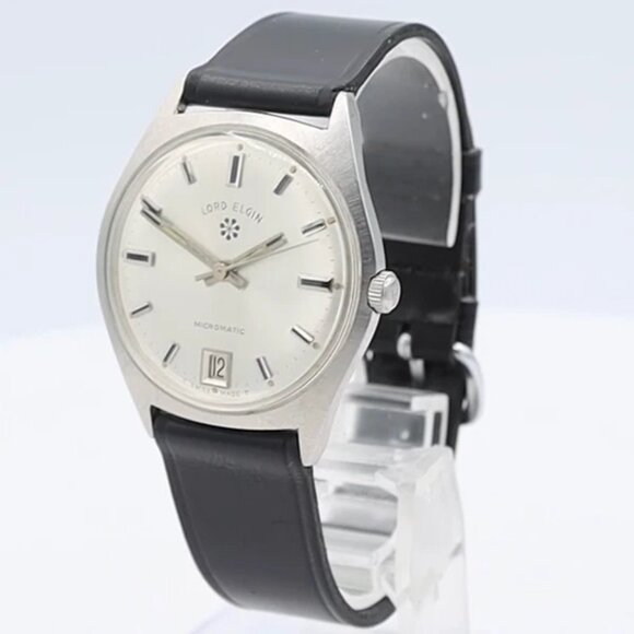 Vintage Lord Elgin Silver Sunburst Micromatic Men's Automatic Wristwatch Steel